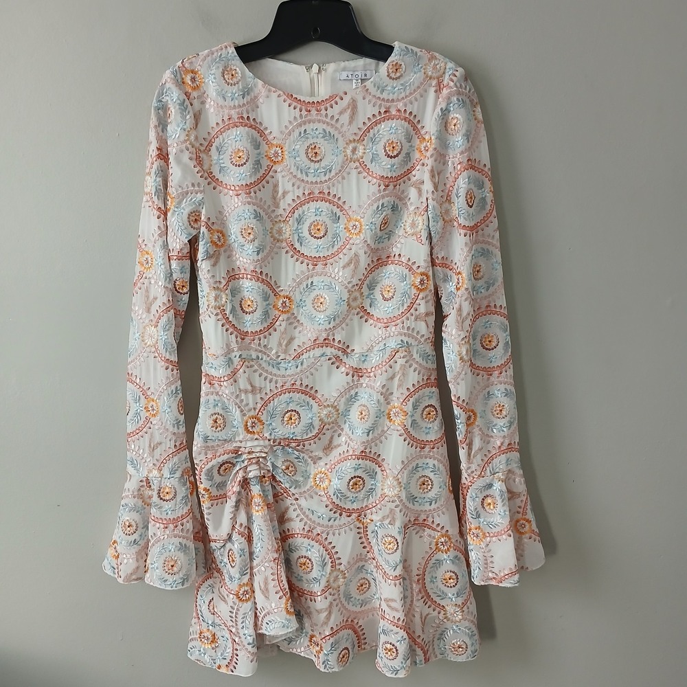 Atoir Women's Size 4 Call My‎ Name Mini Dress High Neck Bell Sleeve Embroidered